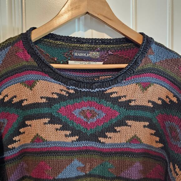 Vintage Harolds Sweater Mens Large Black 90s Preppy Cosby Knit Academia Grandpa - Picture 3 of 9